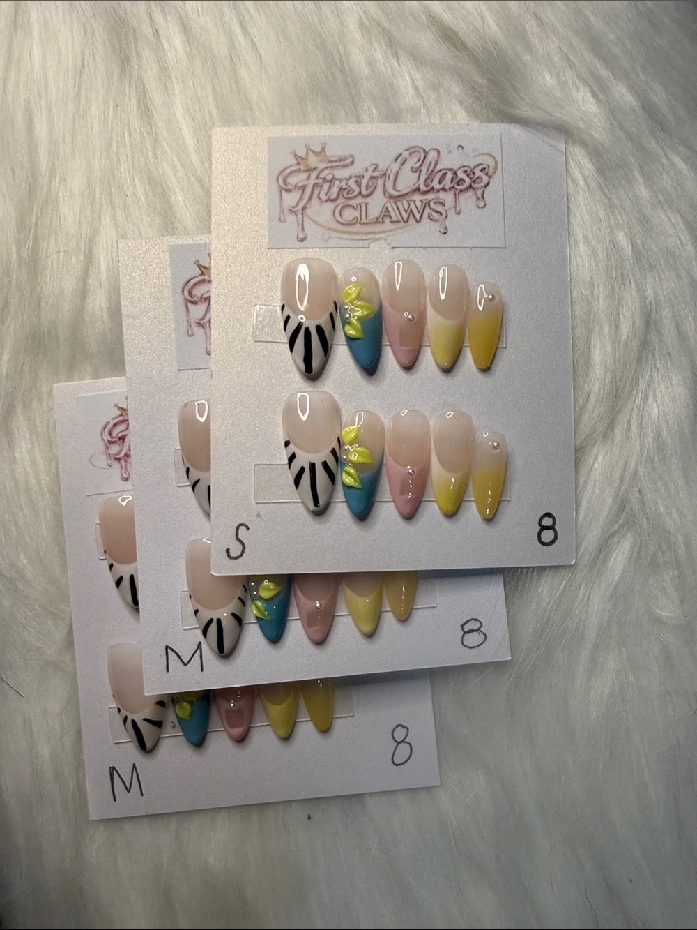 Pastel Floral Press-On Nails - Yellow, Pink, Blue